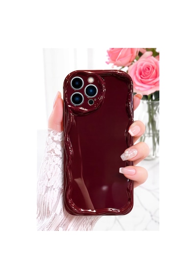 Fibaks iPhone 14 Pro Max Uyumlu Kılıf Kamera Korumalı Dalga Kenarlı Darbe Emici Bordo Silikon Kapak