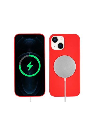 Apple Uyumlu iPhone 13 Kılıf Zore Silksafe Wireless Kapak-Pembe Açık