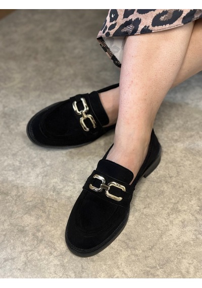 Günlük Kadın Loafer Klasik Alçak Topuklu Desenli Taban Zincirli Oval Burunlu Makosen Ayakkabı 100 Siyah Süet Altın Günlük Kadın Loafer Klasik Alçak Topuklu Desenli Taban Zincirli Oval Burunlu Makosen Ayakkabı 100 Siyah Süet Altın
