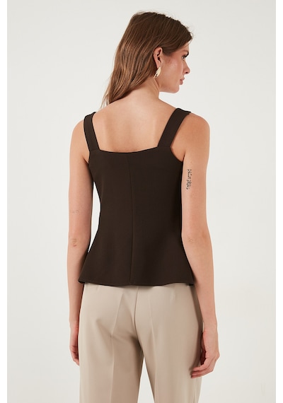 Lela Fitted Fit V Yaka Düğmeli Bayan Yelek 611Fyl145 Kahve