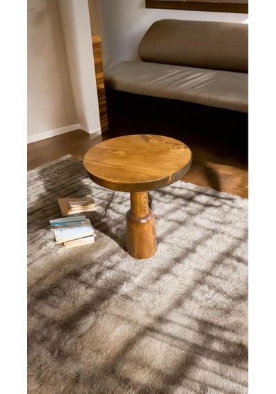 Simillo Wooden Ahşap Tekli Mantar Yan Sehpa Modern Tik Ağacı Renk Fiskos Tik Ağacı