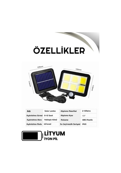 120 Led Solar Panel Güneş Enerjili 3 Mod Duvar Lambası Ayrı Panel Kablolu Bahçe Aydınlatma