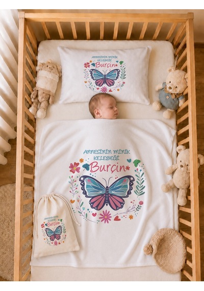 Pia Baby İsme Özel Hastane Çıkışı %100 Pamuk Kız Bebek Organik Baskılı Tulum Set Keseli Hediyelik 2041tybk3x Krem
