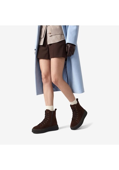 Cacao Dark Brown Bot Kadın 40c6 Frau Waxy Laced Bootıe Wıth Platform Acı Kahverengi