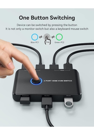 4k Hdmi Kvm Switch 2 Port Usb 2 Pc Tek Kasa Klavye Mouse Kontrol Çoklayıcı