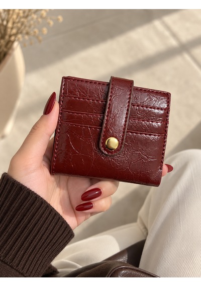 Elpida Bags Kadın Siyah Deri Görünümlü Çok Bölmeli Çıtçıtlı Kartlık & Cüzdan Bordo