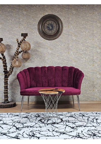 Zafir İkili Papatya Çay Seti Koltuk Krom Sivriltme Ayak, Balkon, Salon, Ofis, Koltuk Takımı, İkili Berjer Bordo