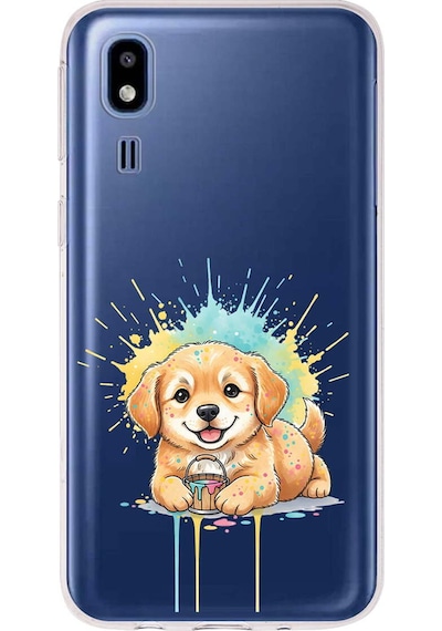 Samsung Galaxy A2 Core İle Uyumlu Splash Köpek Tasarımlı Şeffaf Silikon Kılıf Şeffaf