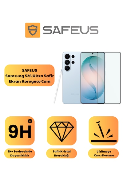 Safeus Tam Kaplayan Ekran Koruyucu Cam , Samsung S26 Ultra İle Uyumlu