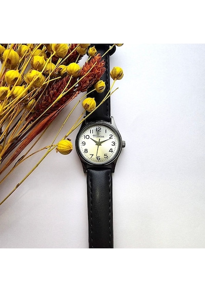 Retro Kadın Kol Saati, Vintage Tasarım, Klasik Tasarım, Siyah Kasa, Minimal Tasarım, Kayışlı Siyah Altın