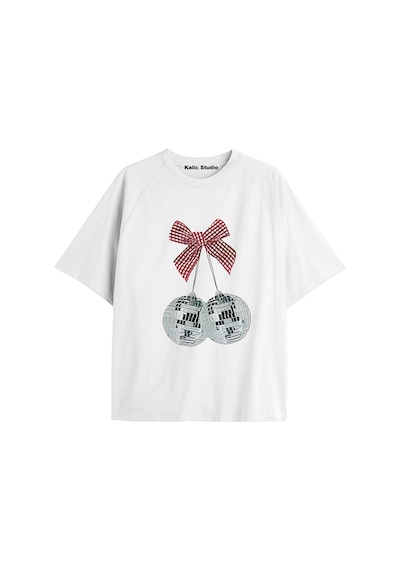 Kalic Studio Y2k Vintage Cherry Baskılı Siyah T-shirt Kod 55 Beyaz-55