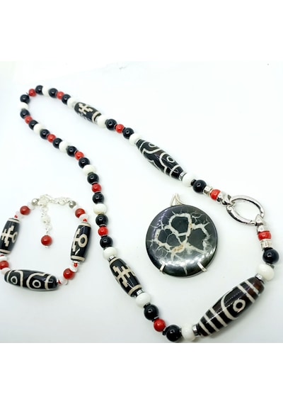 2284 Septarian Mercan Obsidyen El Yapımı Kolye Çok REnkli
