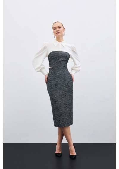 Sateen Tüvit Kalem Etek - Saks Mavi-135449 Saks Mavi