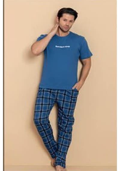 Pijamerry Erkek Bisiklet Yaka Kısa Kol Penye Pijama Takımı 6325 - 1 Adet Mavi