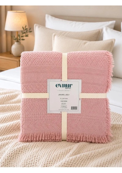 Evnur Home Jakarlı Joly Yatak Örtüsü Pike 240x260 Pudra