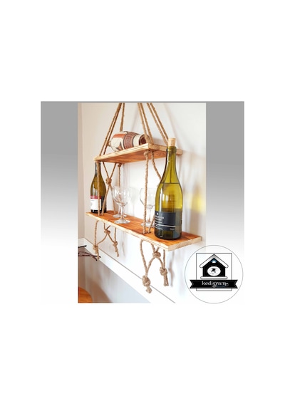 Raf - Walnut Masif Duvar Rafı - Jüt Raf - Kitaplık - Çiçeklik Raf - Walnut Masif Duvar Rafı - Jüt Raf - Kitaplık - Çiçeklik