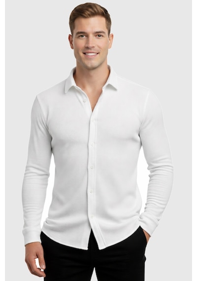 Rizzup Beyaz Slim Fit Örme Kumaş Likralı Erkek Gömlek Nefes Alan Esnek Ve Modern Tasarım 2602604