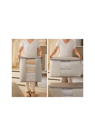 Ocean Home Textile 2'li Pvc Pencereli Stuff & Things Gri Çizgili Hurç Set Çok Renkli
