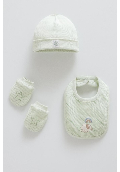 Caramell %100 Pamuk Good Baby 3'lü Takım 50-56 Cm Bere-şapka-eldiven Yeni Doğan Crml.tae2077 Yeşil