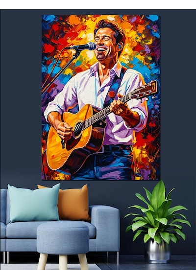 Ahşap Tablo Gitar Çalan Şarkıcı Renkli Sanat Dekoratif Tablolar
