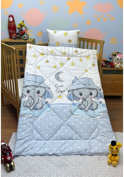 Komfort Home Baskılı %100 Pamuklu Silikon Elyaf Bebek Yorganı+Yastık