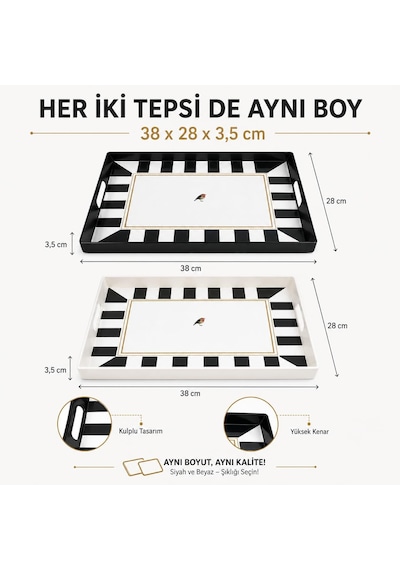 2'li Servis Tepsisi Seti - 38 X 28 X 3,5 Cm Büyük Boy Sunum Tepsisi - Siyah Beyaz Çizgili Desen - Kulplu Plastik Kahvaltı Çay Kahve İkram Seti - Mutfak Salon Balkon Ve Davet Kullanımı 2'li Servis Tepsisi Seti - 38 X 28 X 3,5 Cm Büyük Boy Sunum Tepsisi - Siyah Beyaz Çizgili Desen - Kulplu Plastik Kahvaltı Çay Kahve İkram Seti - Mutfak Salon Balkon Ve Davet Kullanımı