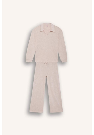 Defacto Pijama Takımı Regular Fit Uzun Kollu Velur Üst Uzun Alt-fall İn Love G1188ax25aubg588 Bej-bg588