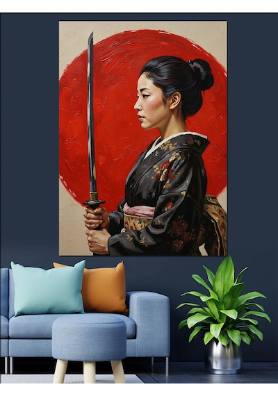 Kılıçlı Japon Kadın Savaşçı Dekoratif Kanvas - Mdf Ahşap Tablo