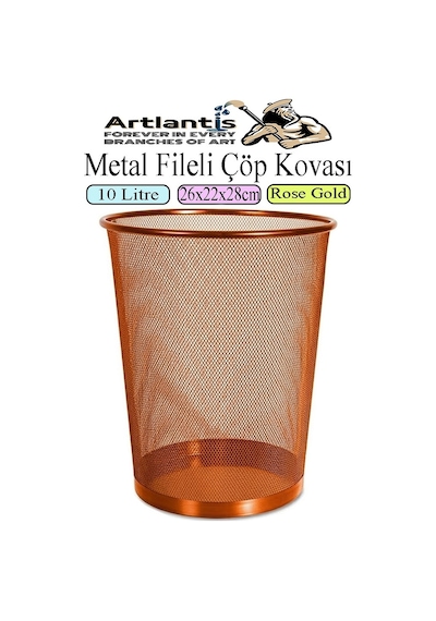 Renkli Çöp Kovası Paslanmaz Çelik Fileli 1 Adet Ofis Büro Okul Çöp Kovası Metal Delikli Kolay Kullanım Bakır