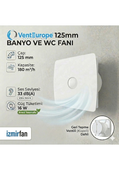 Fine 125 Bd 12.5 Luk Sessiz Banyo Ve Tuvalet Aspiratörü Yüksek Emişli Havalandırma