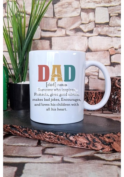 Dad Noun 3 Baskılı Babaya Özel Tanım Babalar Günü Hediyelik Baskılı Çay Kahve Sunum Kupa Bardak, Qbm5388 Açık Beyaz