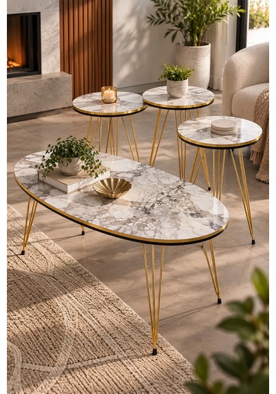 Sulorahome 4'lü Mermer Desenli Sehpa Seti Gold Metal Ayaklı Beyaz Mermer - Altın Sulorahome 4'lü Mermer Desenli Sehpa Seti Gold Metal Ayaklı Beyaz Mermer - Altın