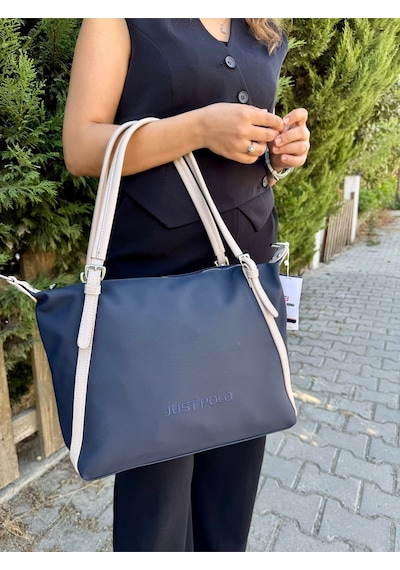 Just Polo Kadın Krem Taba Büyük Boy Lakost Kumaş El Ve Omuz Çantası P346037mh Krem - Taba