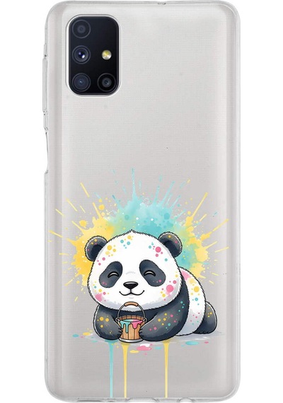 Samsung Galaxy M51 İle Uyumlu Splash Panda Tasarımlı Şeffaf Silikon Kılıf Şeffaf