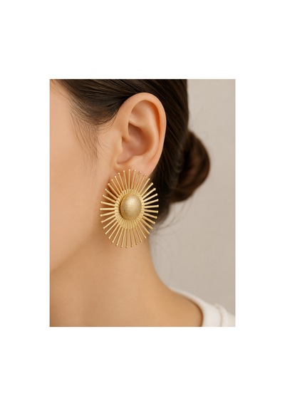 Gold Güneş Figürlü Küpe Vintage Küpe Altın Altın