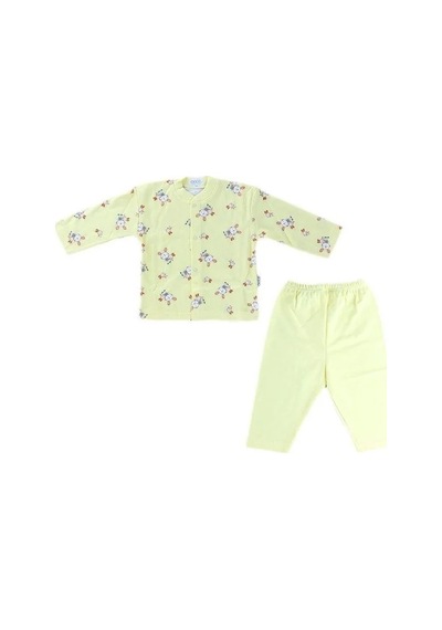 Sebi Bebe Bebek Pamuklu Önden Çıtçıtlı Tavşanlı Pijama Takım-14797 Sari