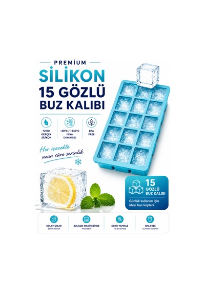 15 Bölmeli Silikon Buz Kalıbı, Büyük L Boy Küp Buzlar, Kokteyl Sunum Buz Kalıbı Et Suyu Saklama - 904911676 Diğer