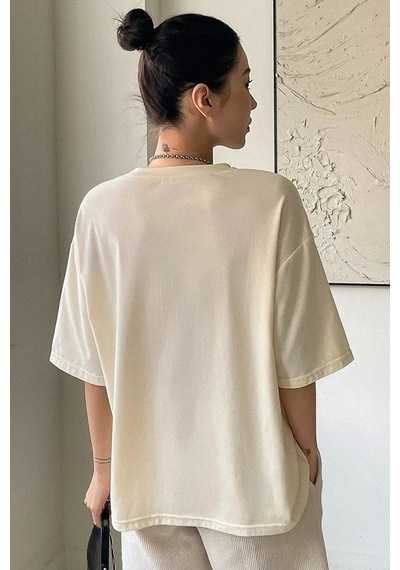 Flood Of Style Unisex But First Coffee Tasarım Tshirt Bej