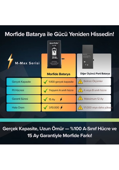 Morfide Apple Uyumlu iPhone Xr  3510mah Yüksek Kapasiteli Batarya
