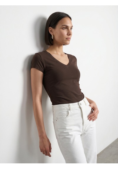 Dilvin 32799 V Yaka Top-koyu Kahve