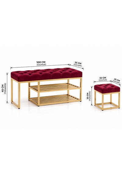 Gold Metal Bench Ayakkabılık Bank, Kapı Girişi Puf Ayakkabılık Bordo