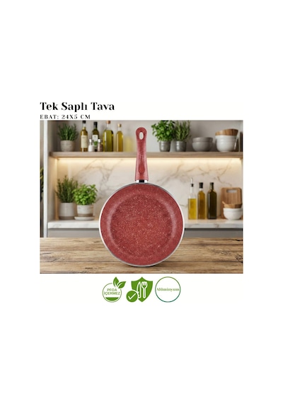24 Cm Granit Tek Saplı Tava - Kırmızı Kırmızı