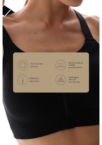 Penti Siyah Wonder Yüksek Destek Fermuarlı Power Zip Front Spor Sütyeni