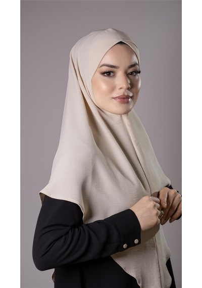 Hürrem Bone Bej Pratik Hazır Geçmeli Tesettür Eşarp Aerobin Kumaş Çapraz Hijab 2307 12
