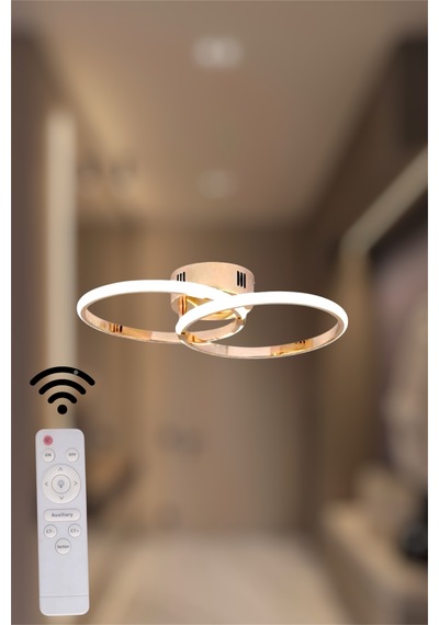 Gold İkili Yuvarlak 3 Renk Kumandalı Beyaz&sarı&günış. Led Avize Gold