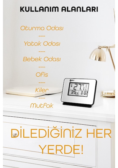 5 Fonksiyonlu Dijital Bebek Nem Ölçer Saat Takvim Alarm Termometre Masa Saati Alarmlı 1601