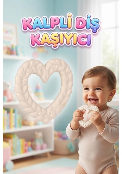 Kalp Şekilli Esnek Bpa İçermeyen Kabartılı Pastel Renkli Oyuncak Bebek Diş Kaşıyıcısı Krem