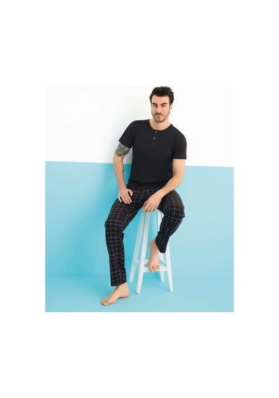 Aydoğan Erkek Civan Modal Kısa Kol Siyah Pijama Takım 0148 Siyah