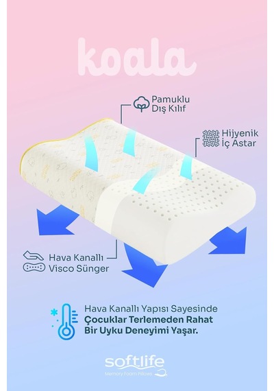 Visco Boyun Destekli Çocuk Yastığı 47x32x8/6 Cm Genel