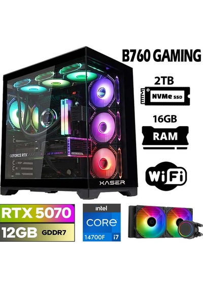 İ7-14700F 16 GB 2 TB M.2 NVMe SSD 12 GB RTX5070 Free Dos Masaüstü Oyuncu Bilgisayarı